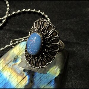 Source Unknown Blue and Silver Ornate Ring
